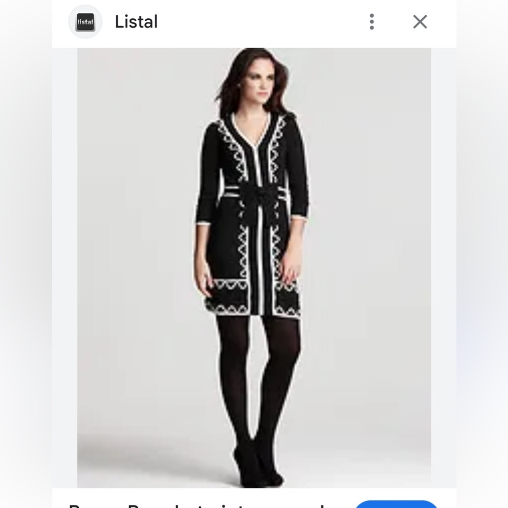 Designer Dress by Milly of New York. Black Knit w/White Trim/Bow Holiday Winter